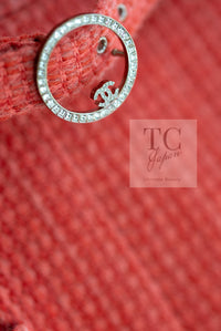 CHANEL 16A Coral Orange Red CC Logo Belt Tweed Sleeveless Dress 36 38 シャネル コーラル オレンジ レッド CCロゴ ベルト ノースリーブ ツイード ワンピース 即発