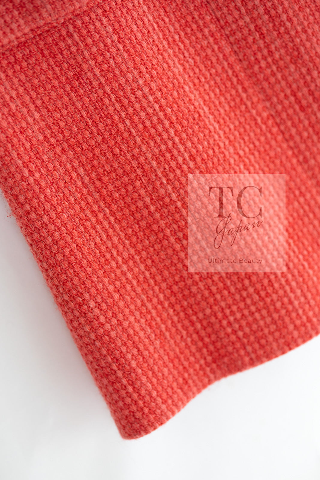 CHANEL 16A Coral Orange Red CC Logo Belt Tweed Sleeveless Dress 36 38 シャネル コーラル オレンジ レッド CCロゴ ベルト ノースリーブ ツイード ワンピース 即発
