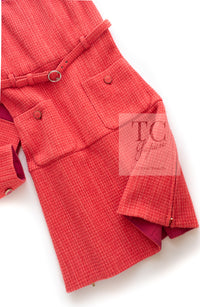 CHANEL 16A Coral Orange Red CC Logo Belt Tweed Sleeveless Dress 36 38 シャネル コーラル オレンジ レッド CCロゴ ベルト ノースリーブ ツイード ワンピース 即発