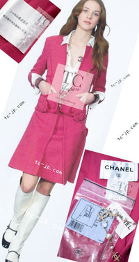 CHANEL 09A Coral Pink Boucle Wool Tweed Jacket 34 シャネル コーラル ピンク ブークレ ウール ツイード ジャケット 即発
