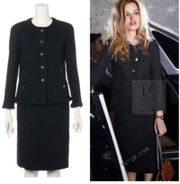 CHANEL 11C Little Black Jacket Tweed Wool CC Button Skirt Suit 34 36 シャネル リトル ブラック ジャケット ツイード ウール ココボタン スカート スーツ 即発