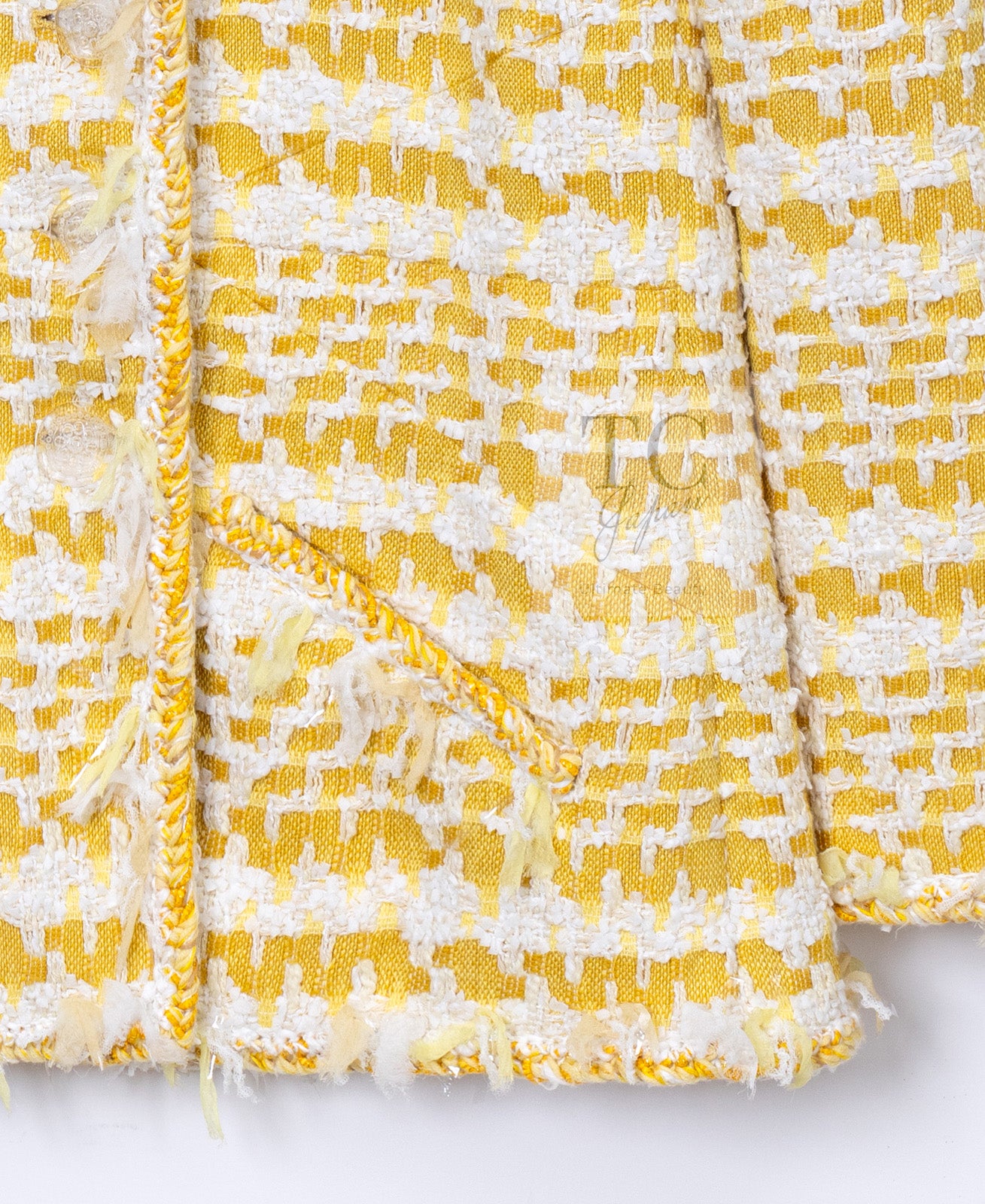 CHANEL 18S Yellow Ivory Cotton Wool Tweed Jacket Skirt Suit 38 シャネル イエロー アイボリー コットン ウール ツイード ジャケット スカート スーツ 即発