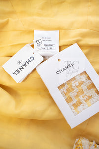 CHANEL 18S Yellow Ivory Cotton Wool Tweed Jacket Skirt Suit 38 シャネル イエロー アイボリー コットン ウール ツイード ジャケット スカート スーツ 即発
