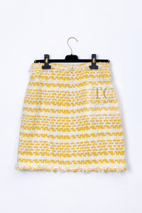 CHANEL 18S Yellow Ivory Cotton Wool Tweed Jacket Skirt Suit 38 シャネル イエロー アイボリー コットン ウール ツイード ジャケット スカート スーツ 即発