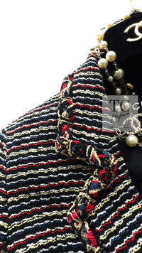 CHANEL 11C Black Border Multi Color Tweed Jacket Dress Setup 42 44 シャネル ブラック マルチカラー ストライプ ボーダー ツイード ジャケット ワンピース セットアップ 即発