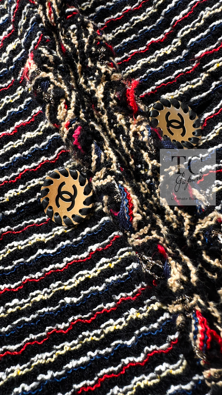 CHANEL 11C Black Border Multi Color Tweed Jacket Dress Setup 42 44 シャネル ブラック マルチカラー ストライプ ボーダー ツイード ジャケット ワンピース セットアップ 即発