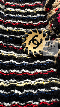 CHANEL 11C Black Border Multi Color Tweed Jacket Dress Setup 42 44 シャネル ブラック マルチカラー ストライプ ボーダー ツイード ジャケット ワンピース セットアップ 即発