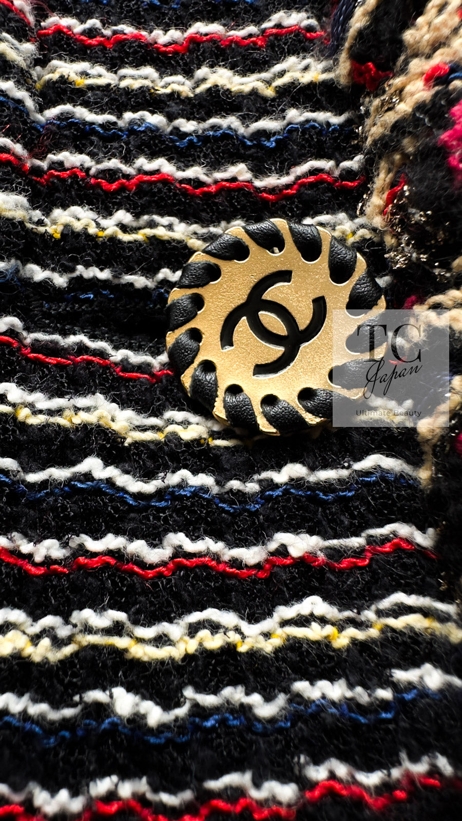 CHANEL 11C Black Border Multi Color Tweed Jacket Dress Setup 42 44 シャネル ブラック マルチカラー ストライプ ボーダー ツイード ジャケット ワンピース セットアップ 即発