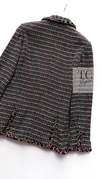 CHANEL 11C Black Border Multi Color Tweed Jacket Dress Setup 42 44 シャネル ブラック マルチカラー ストライプ ボーダー ツイード ジャケット ワンピース セットアップ 即発