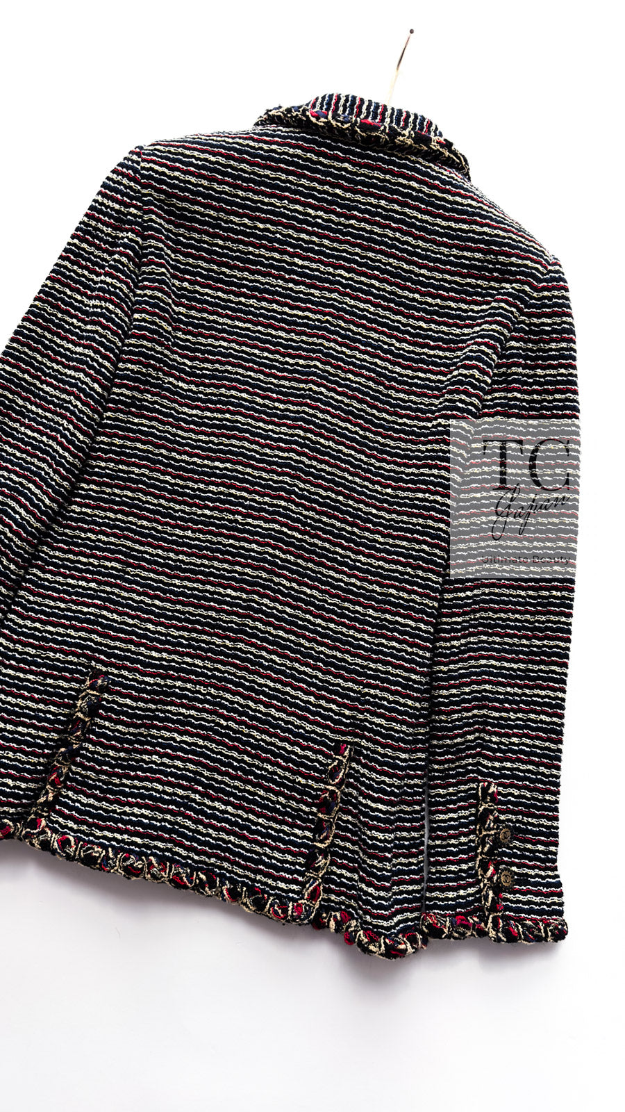CHANEL 11C Black Border Multi Color Tweed Jacket Dress Setup 42 44 シャネル ブラック マルチカラー ストライプ ボーダー ツイード ジャケット ワンピース セットアップ 即発