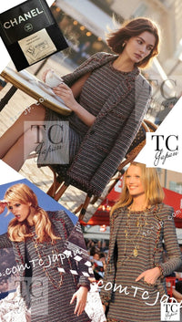CHANEL 11C Black Border Multi Color Tweed Jacket Dress Setup 42 44 シャネル ブラック マルチカラー ストライプ ボーダー ツイード ジャケット ワンピース セットアップ 即発