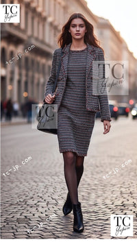 CHANEL 11C Black Border Multi Color Tweed Jacket Dress Setup 42 44 シャネル ブラック マルチカラー ストライプ ボーダー ツイード ジャケット ワンピース セットアップ 即発