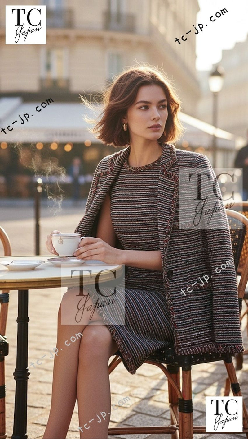 CHANEL 11C Black Border Multi Color Tweed Jacket 34 シャネル ブラック マルチカラー ストライプ ボーダー ツイード ジャケット 即発 - TC JAPAN