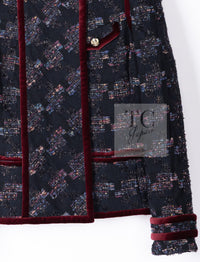 CHANEL 09PF Navy Velvet Satin Tweed Jacket Skirt Suit 40 42 シャネル ネイビー ベルベット サテン ジャケット スカート スーツ 即発