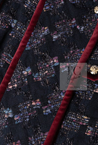 CHANEL 09PF Navy Velvet Satin Tweed Jacket Skirt Suit 40 42 シャネル ネイビー ベルベット サテン ジャケット スカート スーツ 即発