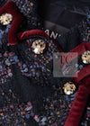CHANEL 09PF Navy Velvet Satin Tweed Jacket Skirt Suit 40 42 シャネル ネイビー ベルベット サテン ジャケット スカート スーツ 即発