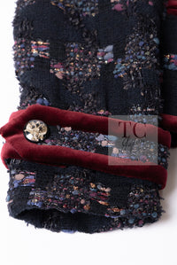 CHANEL 09PF Navy Velvet Satin Tweed Jacket Skirt Suit 40 42 シャネル ネイビー ベルベット サテン ジャケット スカート スーツ 即発