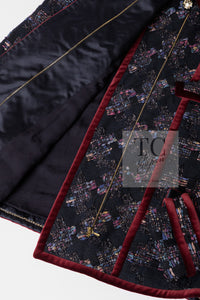 CHANEL 09PF Navy Velvet Satin Tweed Jacket Skirt Suit 40 42 シャネル ネイビー ベルベット サテン ジャケット スカート スーツ 即発
