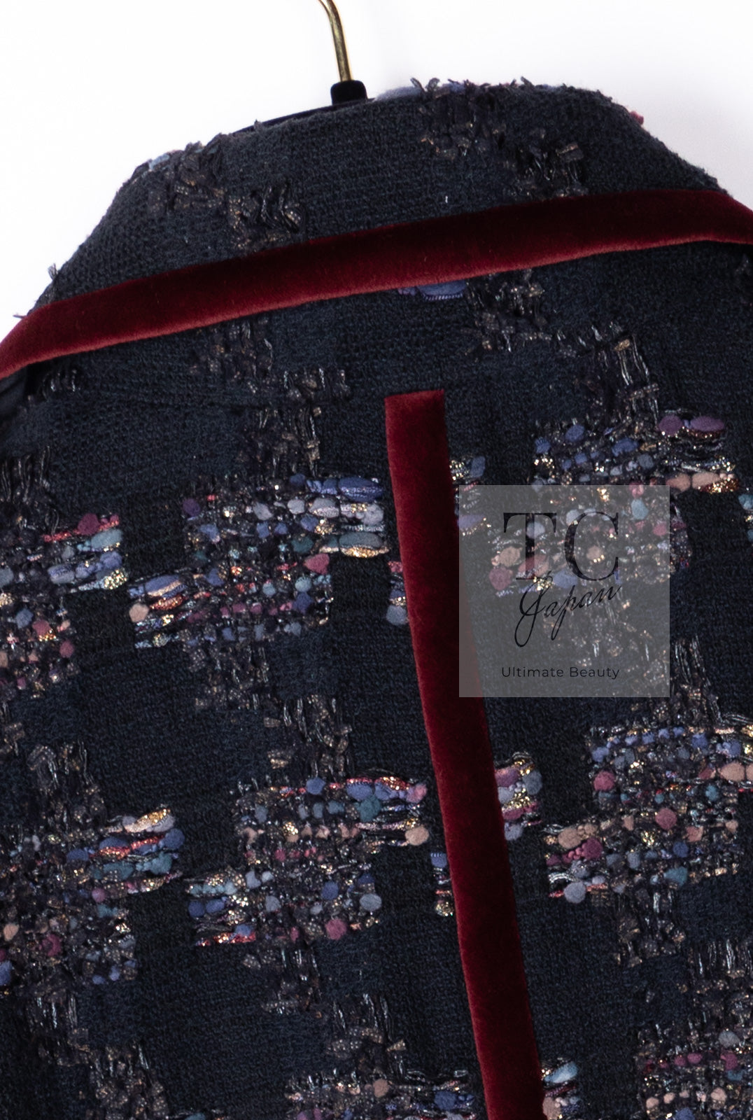 CHANEL 09PF Navy Velvet Satin Tweed Jacket Skirt Suit 40 42 シャネル ネイビー ベルベット サテン ジャケット スカート スーツ 即発