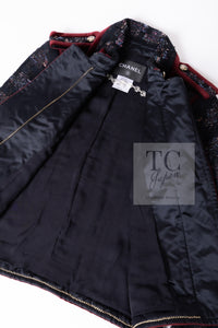 CHANEL 09PF Navy Velvet Satin Tweed Jacket Skirt Suit 40 42 シャネル ネイビー ベルベット サテン ジャケット スカート スーツ 即発