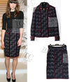 CHANEL 09PF Navy Velvet Satin Tweed Jacket Skirt Suit 40 42 シャネル ネイビー ベルベット サテン ジャケット スカート スーツ 即発
