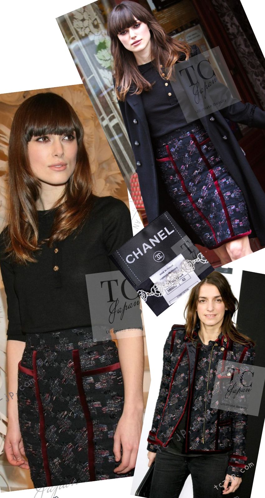 CHANEL 09PF Navy Velvet Satin Tweed Jacket Skirt Suit 40 42 シャネル ネイビー ベルベット サテン ジャケット スカート スーツ 即発