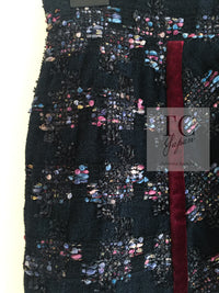 CHANEL 09PF Navy Velvet Satin Tweed Jacket Skirt Suit 40 42 シャネル ネイビー ベルベット サテン ジャケット スカート スーツ 即発