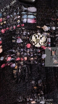 CHANEL 09PF Navy Velvet Satin Tweed Jacket Skirt Suit 40 42 シャネル ネイビー ベルベット サテン ジャケット スカート スーツ 即発