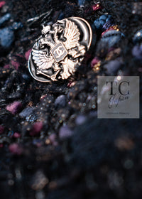 CHANEL 09PF Navy Velvet Satin Tweed Jacket Skirt Suit 40 42 シャネル ネイビー ベルベット サテン ジャケット スカート スーツ 即発