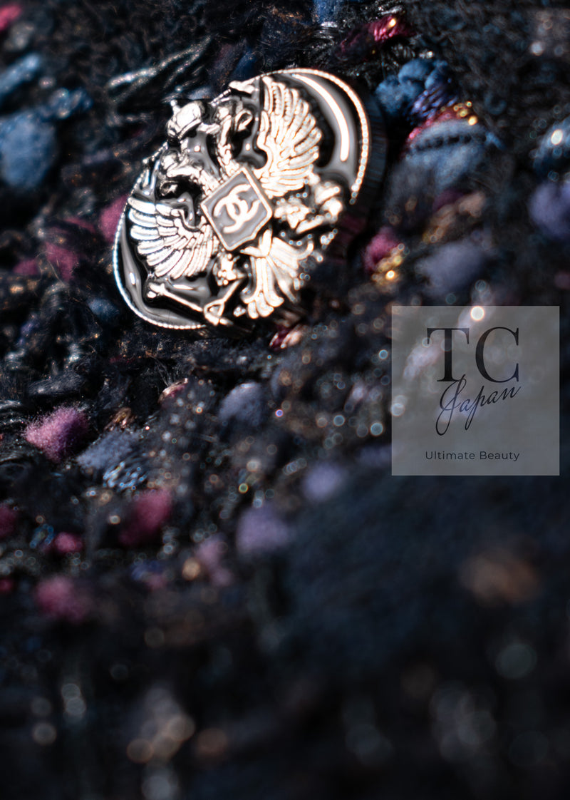 CHANEL 09PF Navy Velvet Satin Tweed Jacket Skirt Suit 40 42 シャネル ネイビー ベルベット サテン ジャケット スカート スーツ 即発