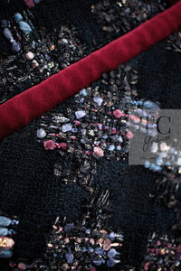 CHANEL 09PF Navy Velvet Satin Tweed Jacket Skirt Suit 40 42 シャネル ネイビー ベルベット サテン ジャケット スカート スーツ 即発