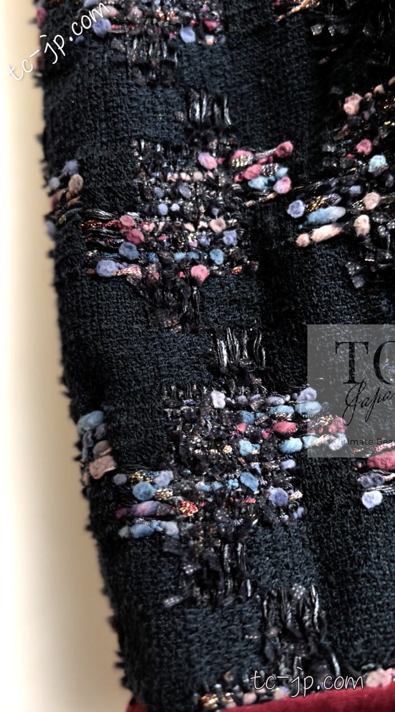 CHANEL 09PF Navy Velvet Satin Tweed Jacket Skirt Suit 40 42 シャネル ネイビー ベルベット サテン ジャケット スカート スーツ 即発