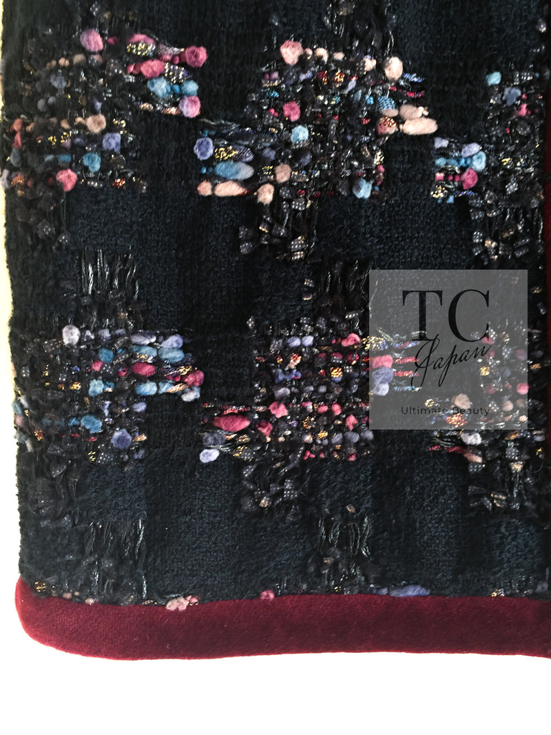 CHANEL 09PF Navy Velvet Satin Tweed Jacket Skirt Suit 40 42 シャネル ネイビー ベルベット サテン ジャケット スカート スーツ 即発