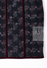 CHANEL 09PF Navy Velvet Satin Tweed Jacket Skirt Suit 40 42 シャネル ネイビー ベルベット サテン ジャケット スカート スーツ 即発