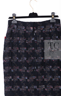 CHANEL 09PF Navy Velvet Satin Tweed Jacket Skirt Suit 40 42 シャネル ネイビー ベルベット サテン ジャケット スカート スーツ 即発