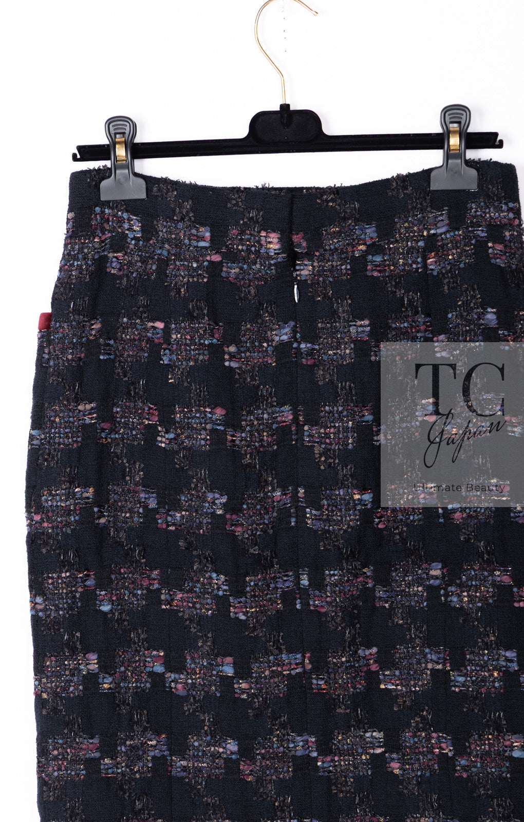 CHANEL 09PF Navy Velvet Satin Tweed Jacket Skirt Suit 40 42 シャネル ネイビー ベルベット サテン ジャケット スカート スーツ 即発