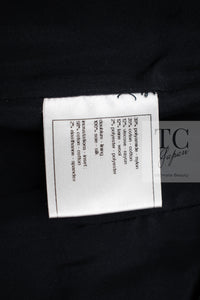 CHANEL 09PF Navy Velvet Satin Tweed Jacket Skirt Suit 40 42 シャネル ネイビー ベルベット サテン ジャケット スカート スーツ 即発