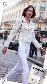 CHANEL 05A Ivory Gray Wool Tweed Jacket 40 シャネル アイボリー グレー ウール ツイード ジャケット モナコ王妃 即発
