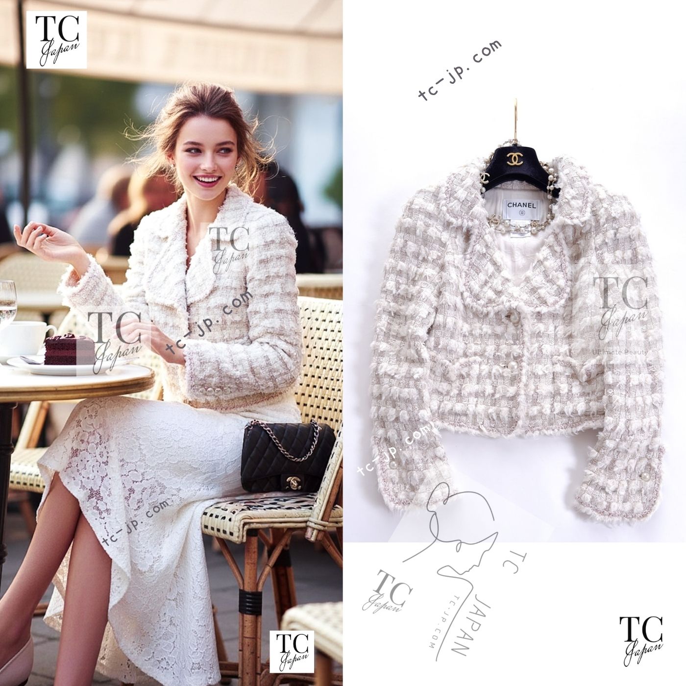CHANEL 05A Ivory Gray Wool Tweed Jacket 40 シャネル アイボリー グレー ウール ツイード ジャケット モナコ王妃 即発