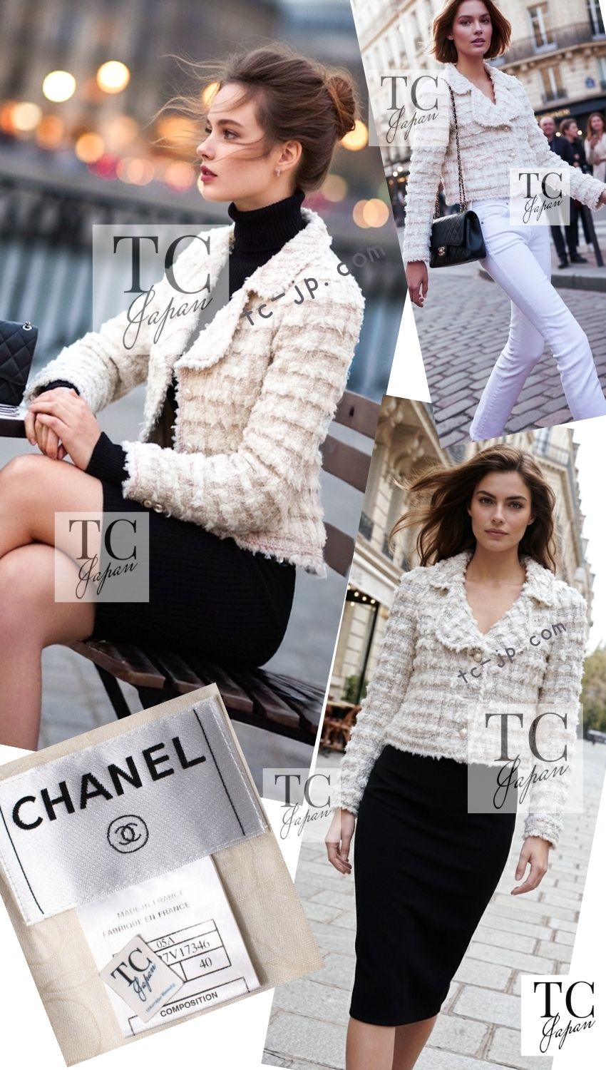 CHANEL 05A Ivory Gray Wool Tweed Jacket 40 シャネル アイボリー グレー ウール ツイード ジャケット モナコ王妃 即発