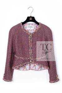 CHANEL 19PS Pink Metallic Tweed Jacket & Pants Set Up Pearl Logo Buttons 34 36 シャネル ピンク メタリック ツイード ジャケット パンツ セットアップ パール ロゴボタン 即発