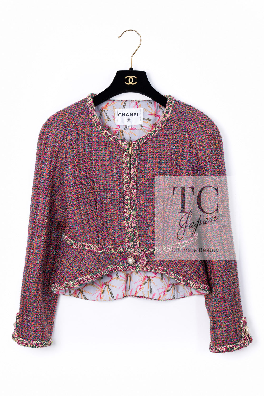 CHANEL 19PS Pink Metallic Tweed Jacket & Pants Set Up Pearl Logo Buttons 34 36 シャネル ピンク メタリック ツイード ジャケット パンツ セットアップ パール ロゴボタン 即発