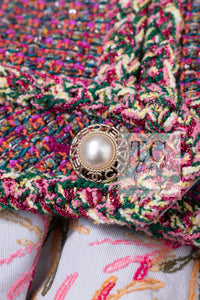 CHANEL 19PS Pink Metallic Tweed Jacket & Pants Set Up Pearl Logo Buttons 34 36 シャネル ピンク メタリック ツイード ジャケット パンツ セットアップ パール ロゴボタン 即発
