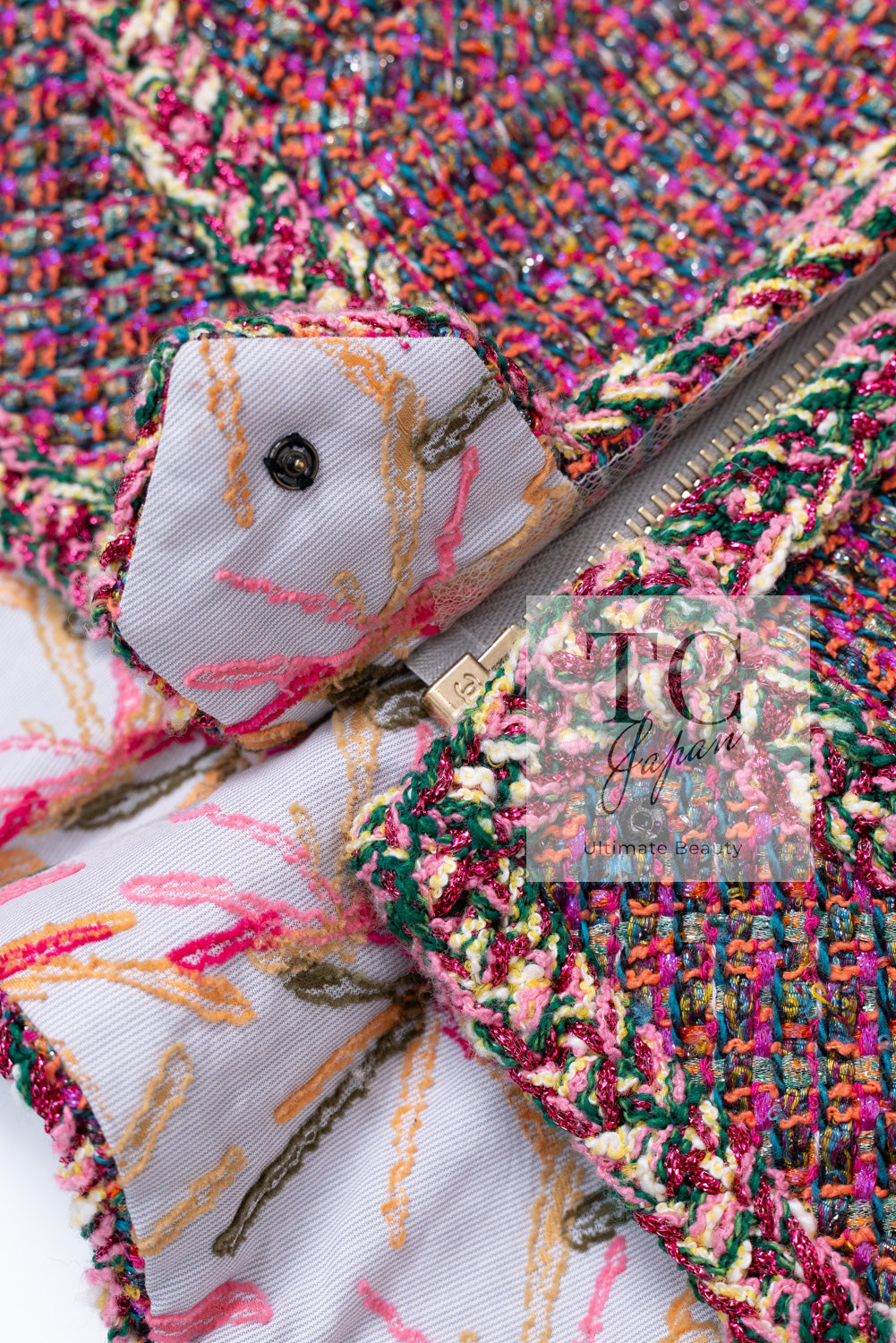 シャネル セットアップ CHANELピンク メタリック ツイード ジャケット