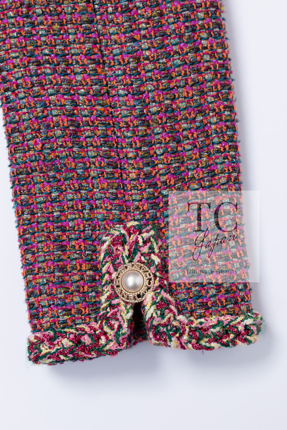 CHANEL 19PS Pink Metallic Tweed Jacket & Pants Set Up Pearl Logo Buttons 34 36 シャネル ピンク メタリック ツイード ジャケット パンツ セットアップ パール ロゴボタン 即発