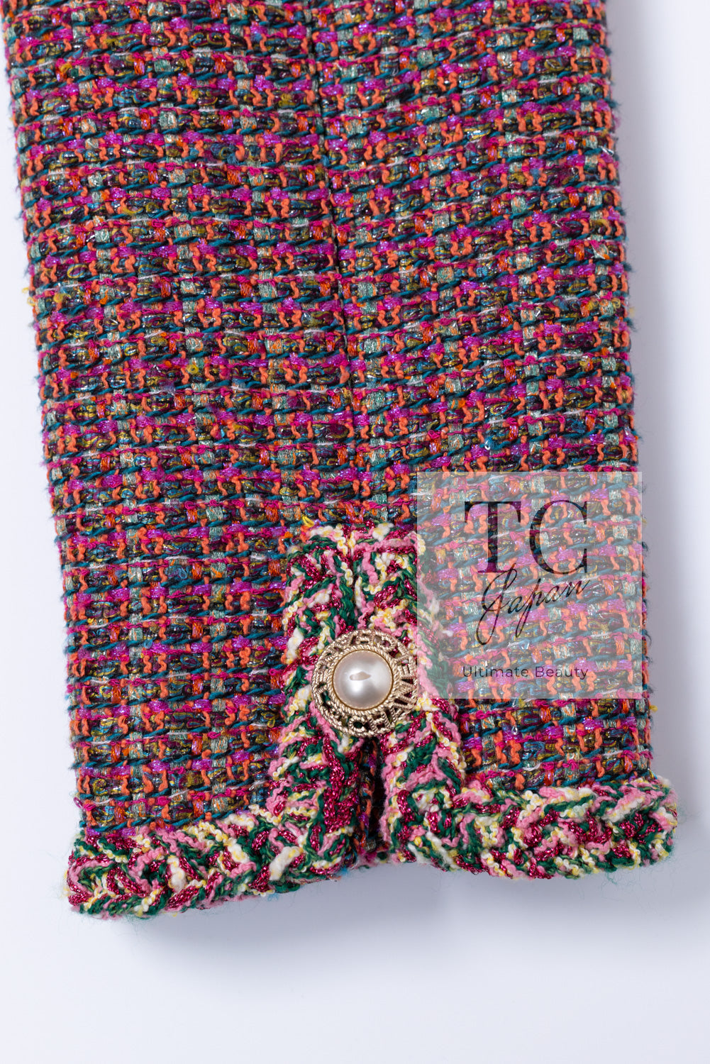 CHANEL 19PS Pink Metallic Tweed Jacket & Pants Set Up Pearl Logo Buttons 34 36 シャネル ピンク メタリック ツイード ジャケット パンツ セットアップ パール ロゴボタン 即発