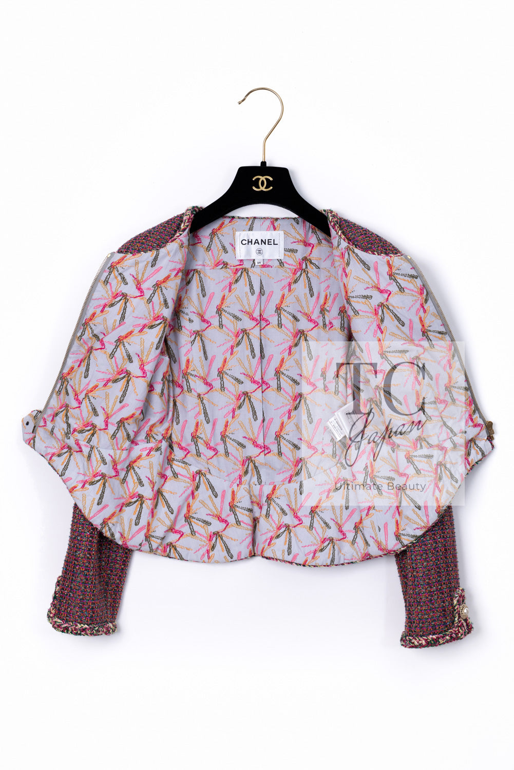 シャネル セットアップ CHANELピンク メタリック ツイード ジャケット