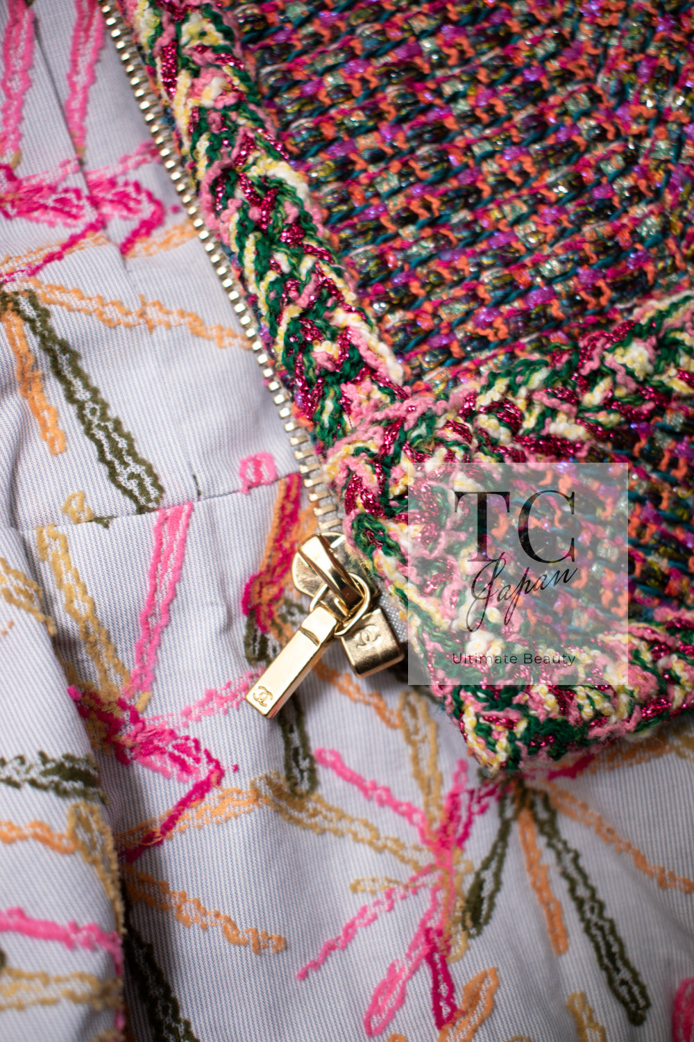 シャネル セットアップ CHANELピンク メタリック ツイード ジャケット