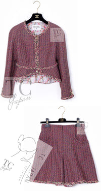 CHANEL 19PS Pink Metallic Tweed Jacket & Pants Set Up Pearl Logo Buttons 34 36 シャネル ピンク メタリック ツイード ジャケット パンツ セットアップ パール ロゴボタン 即発