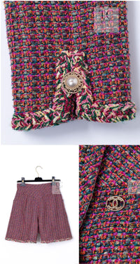 CHANEL 19PS Pink Metallic Tweed Jacket & Pants Set Up Pearl Logo Buttons 34 36 シャネル ピンク メタリック ツイード ジャケット パンツ セットアップ パール ロゴボタン 即発